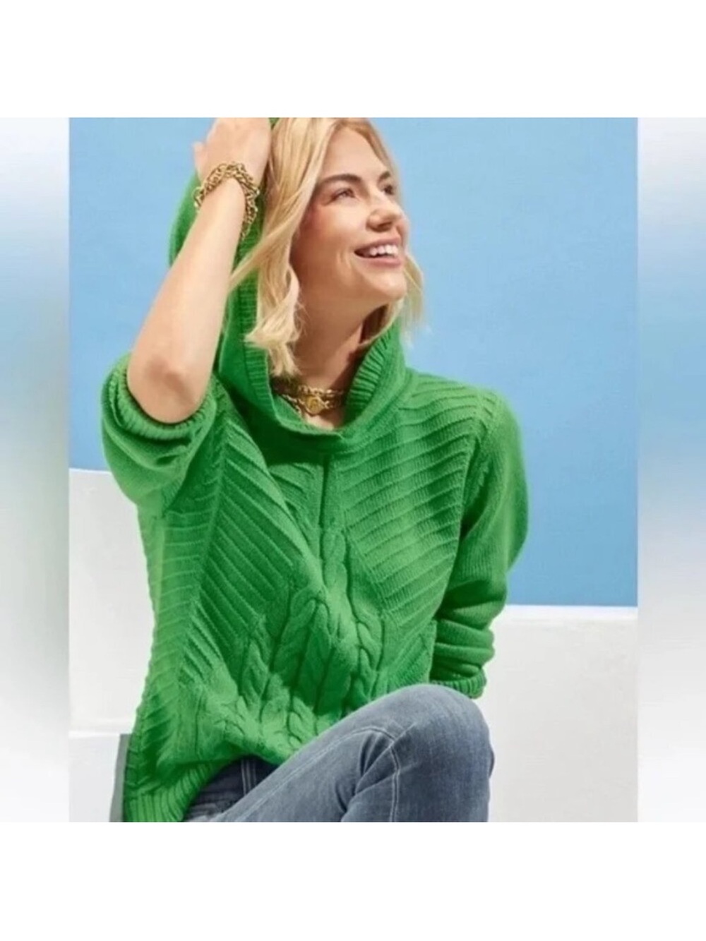 CAbi Bright Green Cable-Knit Hooded Sweater #6177